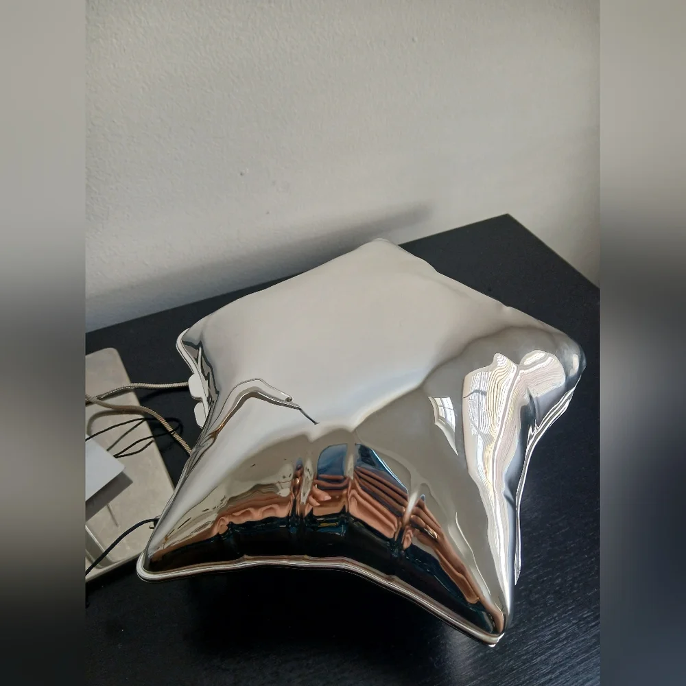 NWT Zara METALLIC SILVER BALLOON STAR SHAPED BOX CLUTCH crossbody PURSE NEW - Picture 8 of 16